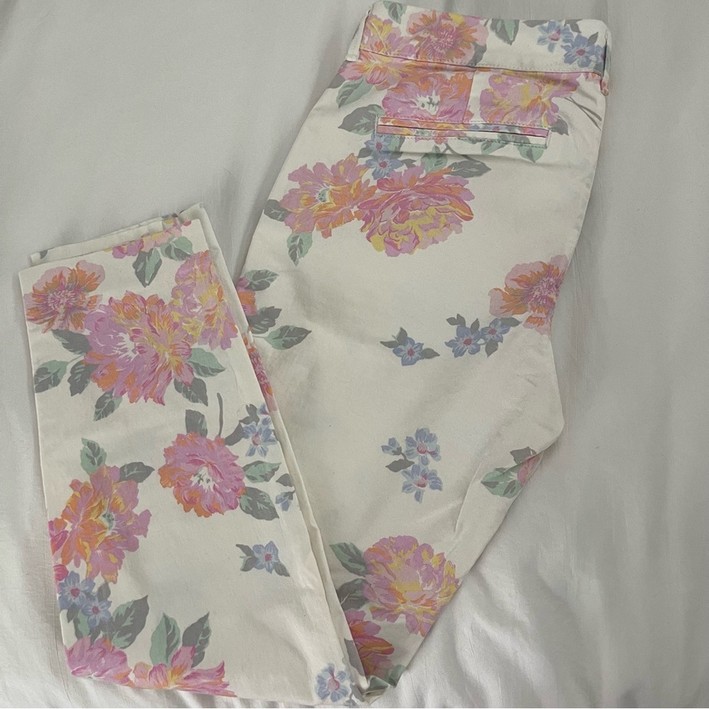 Old Navy Floral Women's Ankle Jeans - Cream and Pink